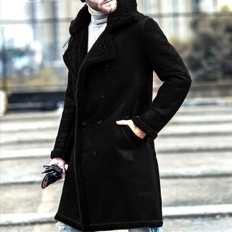 Men's Suede Stitching Plush Mid-Length Coat