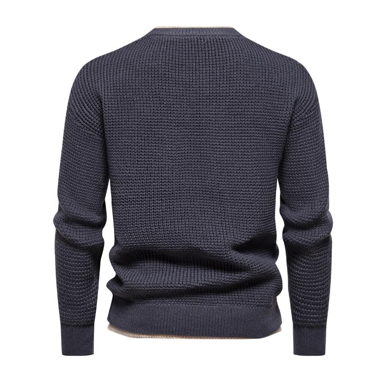 Men's Stylish Contrast Color Crew Neck Pullover Knitted Sweater