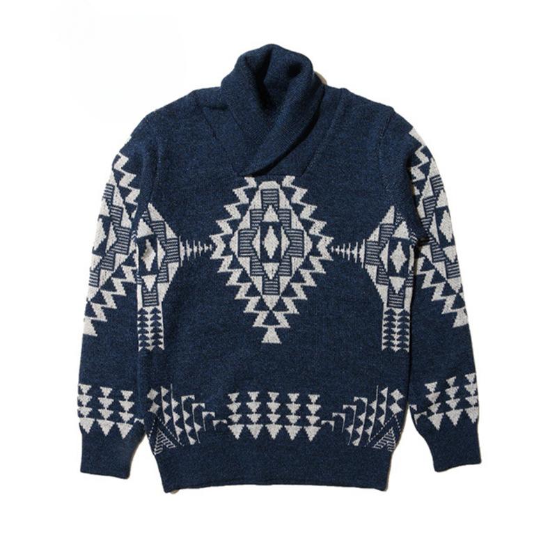 Men's Geometric Knitted Loose Turtleneck Pullover Sweater