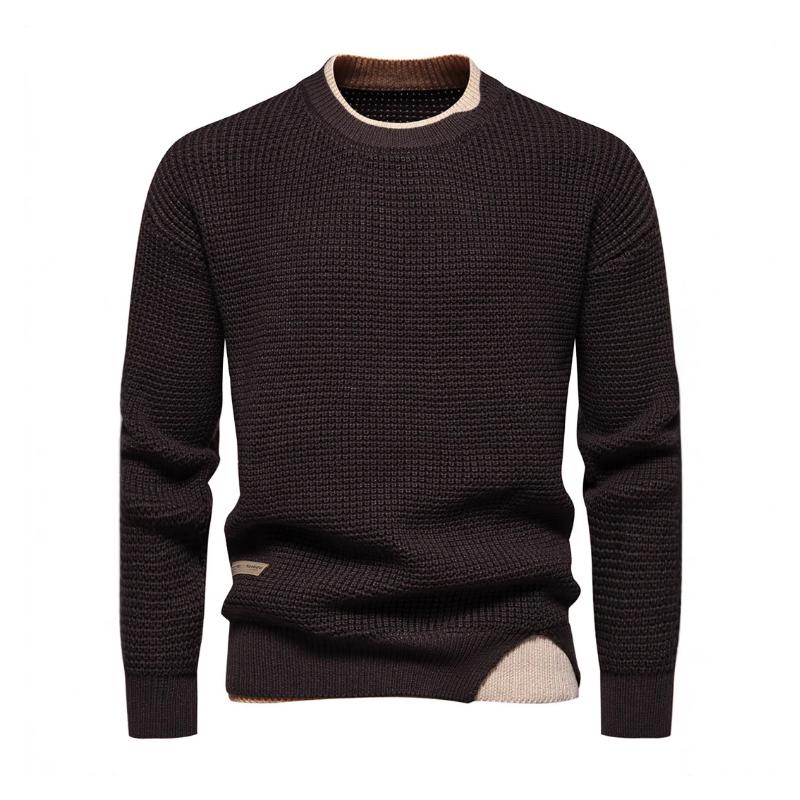 Men's Stylish Contrast Color Crew Neck Pullover Knitted Sweater