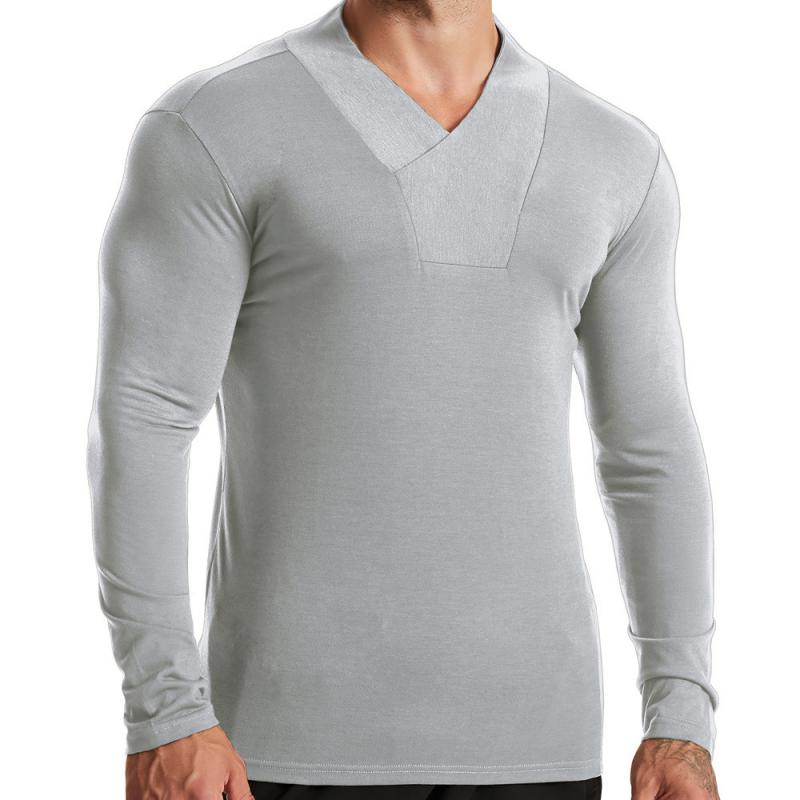 Men's Casual Solid Color V Neck Slim Long Sleeve T-Shirt