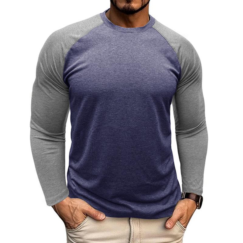 Men's Casual Round Neck Colorblocked Raglan Long Sleeve Slim Fit T-shirt