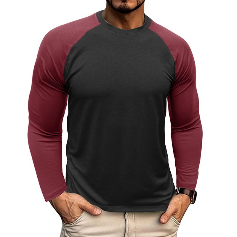 Men's Casual Round Neck Colorblocked Raglan Long S...