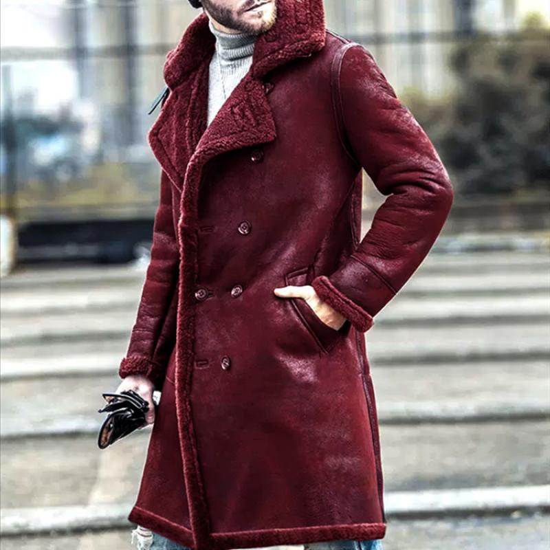 Men's Suede Stitching Plush Mid-Length Coat