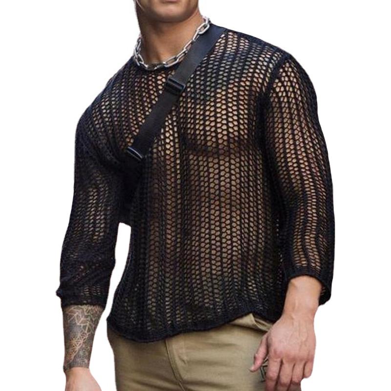 Men's Round Neck Hollow Out Knit T-shirt