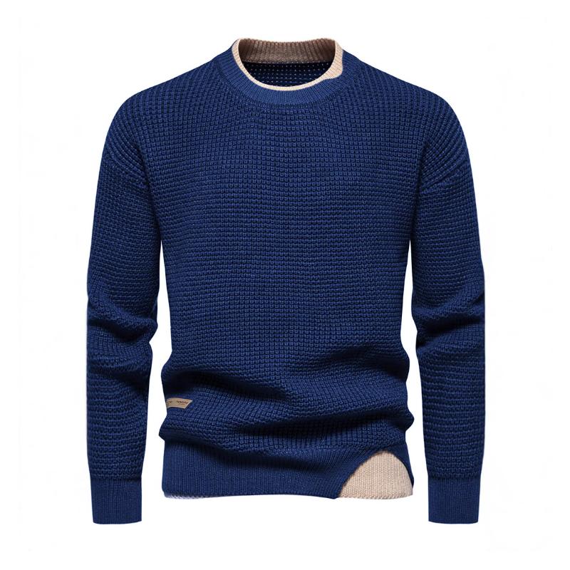 Men's Stylish Contrast Color Crew Neck Pullover Kn...