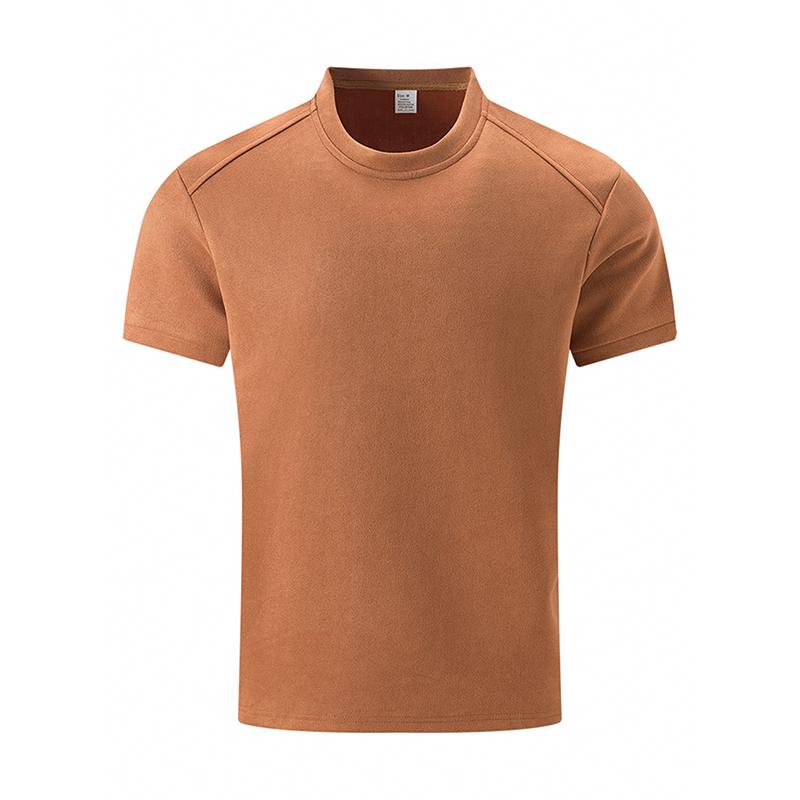 Men's Solid Suede Round Neck Short Sleeve T-shirt