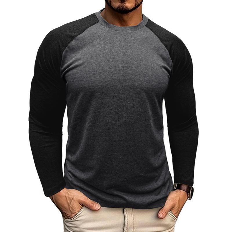 Men's Casual Round Neck Colorblocked Raglan Long Sleeve Slim Fit T-shirt