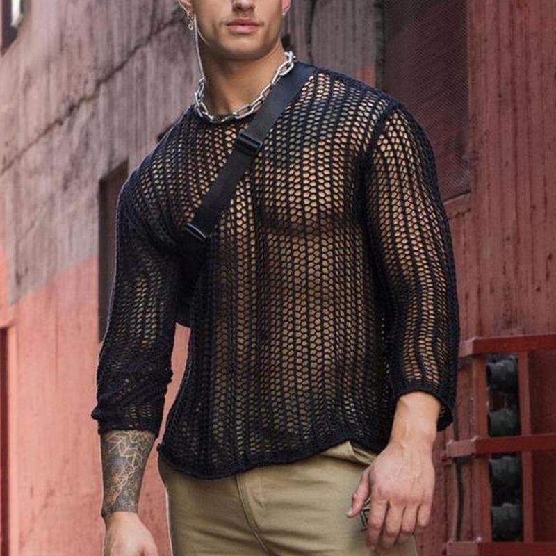 Men's Round Neck Hollow Out Knit T-shirt