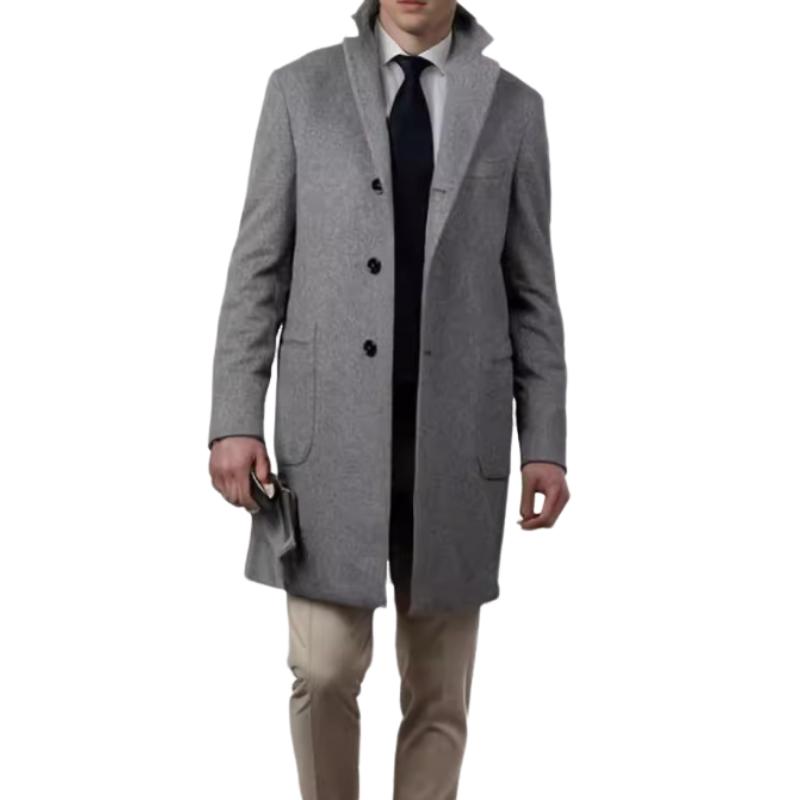 Men's Casual Mid-Length Woolen Single-Breasted Coat