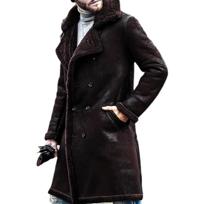 Men's Suede Stitching Plush Mid-Length Coat