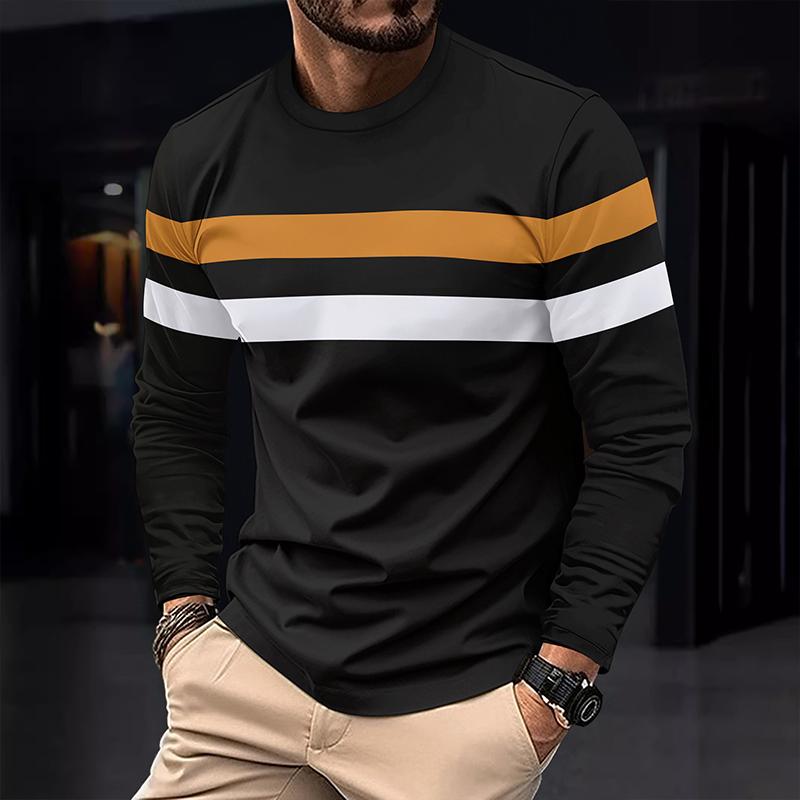 Men's Colorblock Striped Round Neck Long Sleeve Casual T-shirt