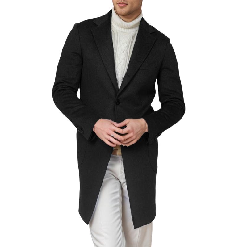 Men's Casual Mid-Length Woolen Single-Breasted Coat