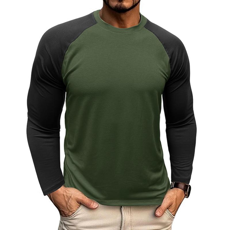 Men's Casual Round Neck Colorblocked Raglan Long Sleeve Slim Fit T-shirt