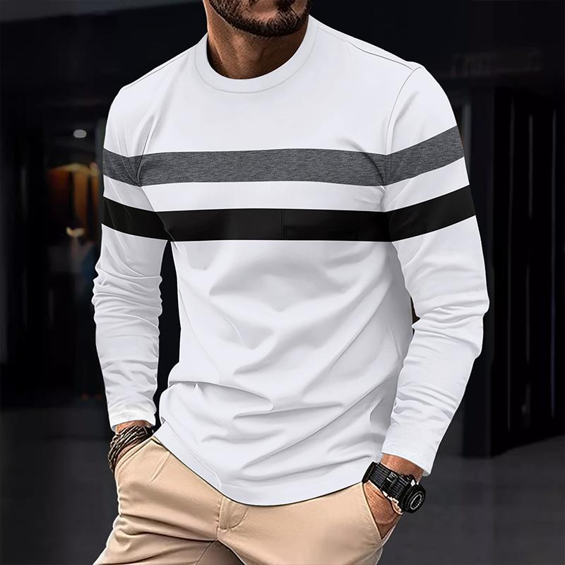 Men's Colorblock Striped Round Neck Long Sleeve Casual T-shirt