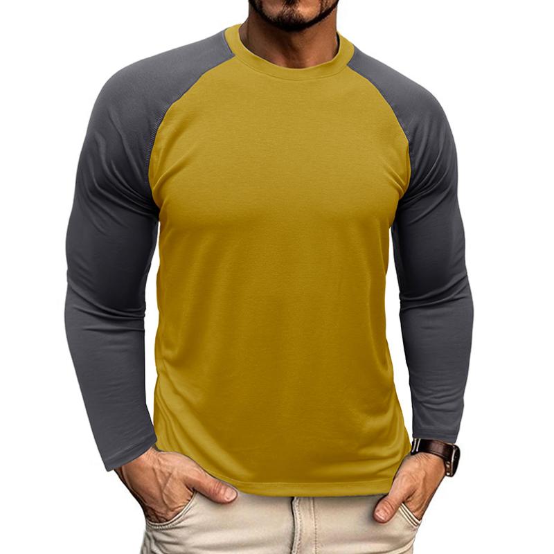 Men's Casual Round Neck Colorblocked Raglan Long Sleeve Slim Fit T-shirt