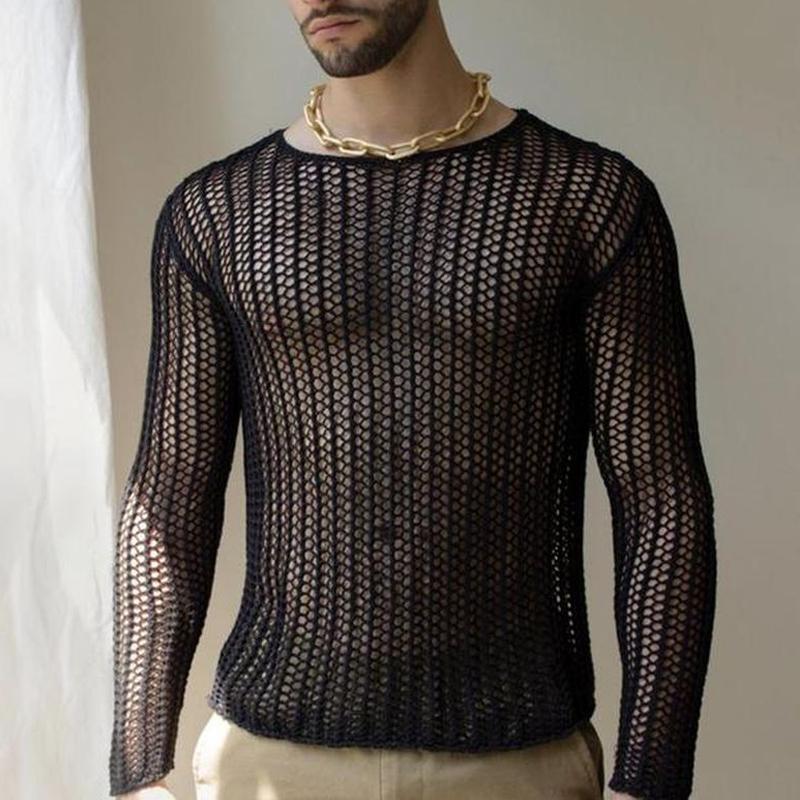 Men's Round Neck Hollow Out Knit T-shirt