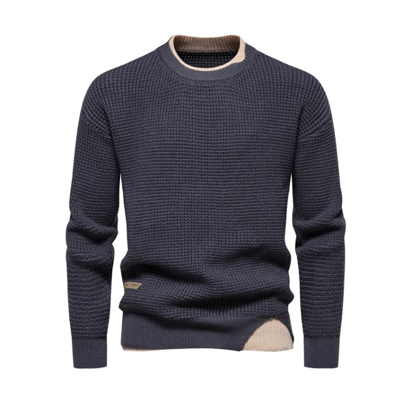 Men's Stylish Contrast Color Crew Neck Pullover Knitted Sweater