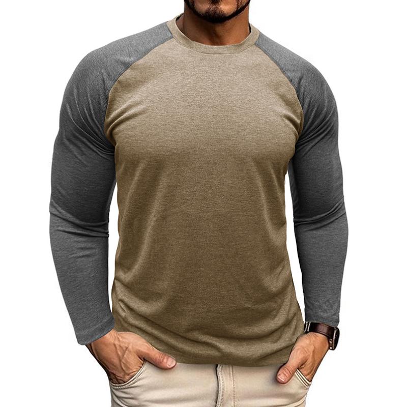 Men's Casual Round Neck Colorblocked Raglan Long Sleeve Slim Fit T-shirt