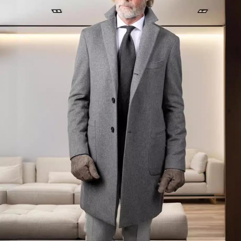 Men's Casual Mid-Length Woolen Single-Breasted Coat