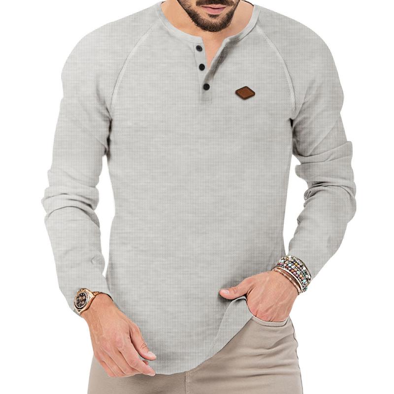 Men's Waffle Henley Collar Raglan Long Sleeve T-Sh...