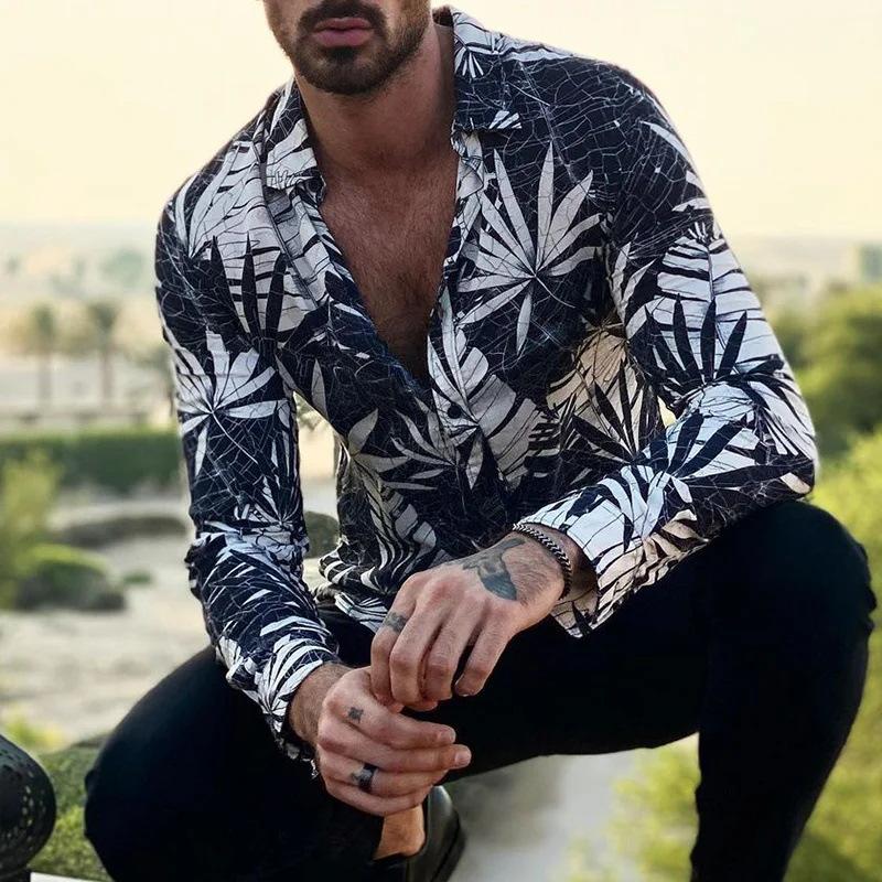 Men's Leaves Printed Loose Casual Shirt