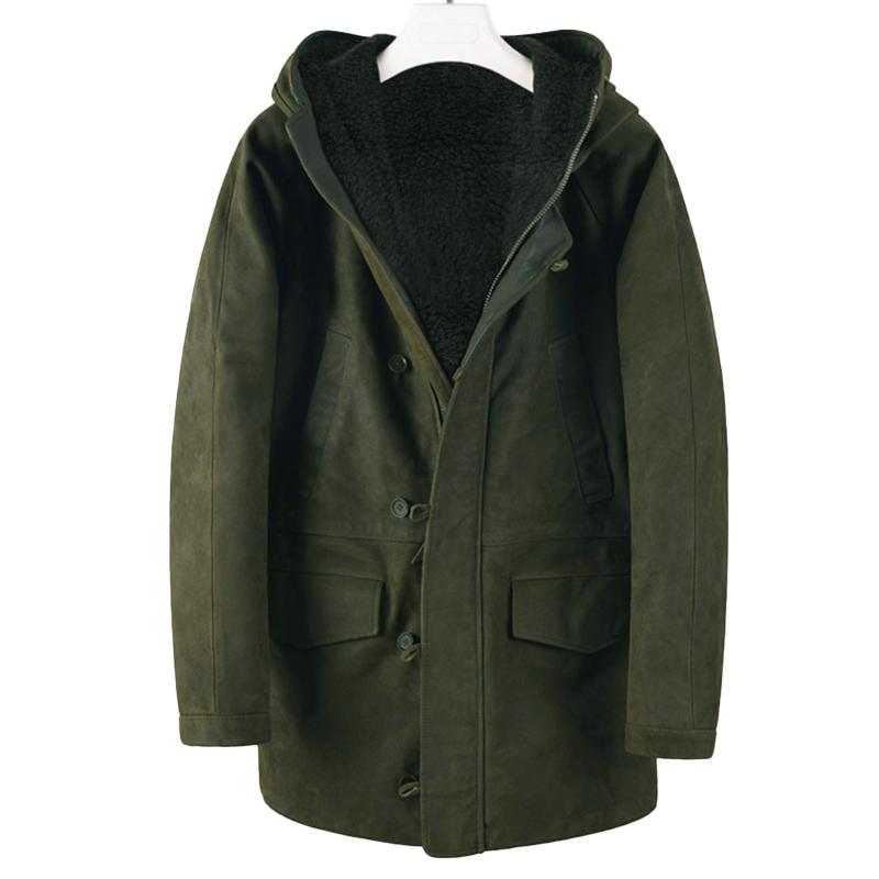 Men's Plush Suede Hooede Single Breasted Mid-length Coat