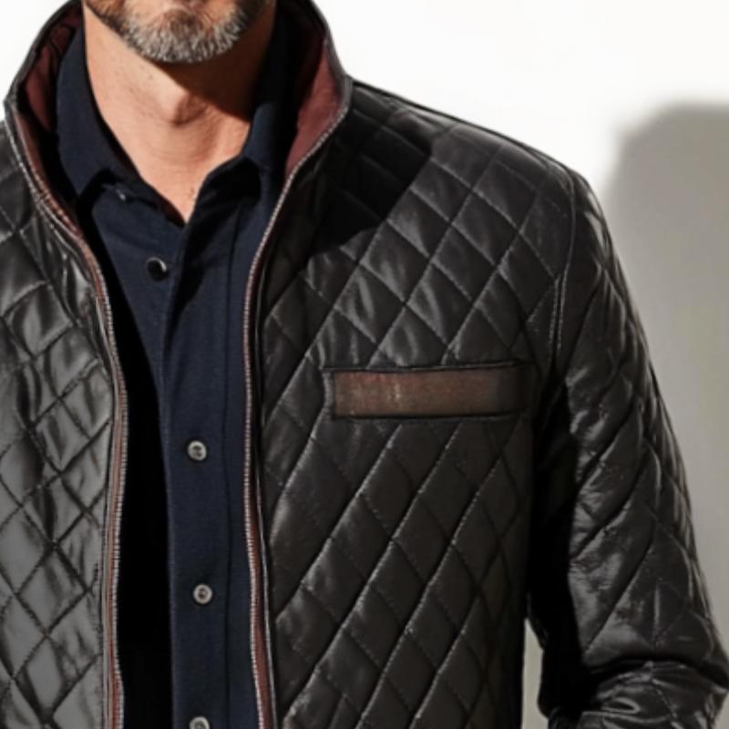 Men's Vintage Casual Quilted Patchwork Pocket Zipper Coat