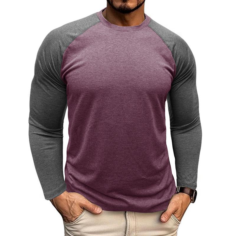 Men's Casual Round Neck Colorblocked Raglan Long Sleeve Slim Fit T-shirt