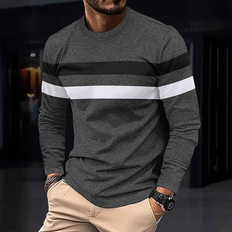 Men's Colorblock Striped Round Neck Long Sleeve Casual T-shirt