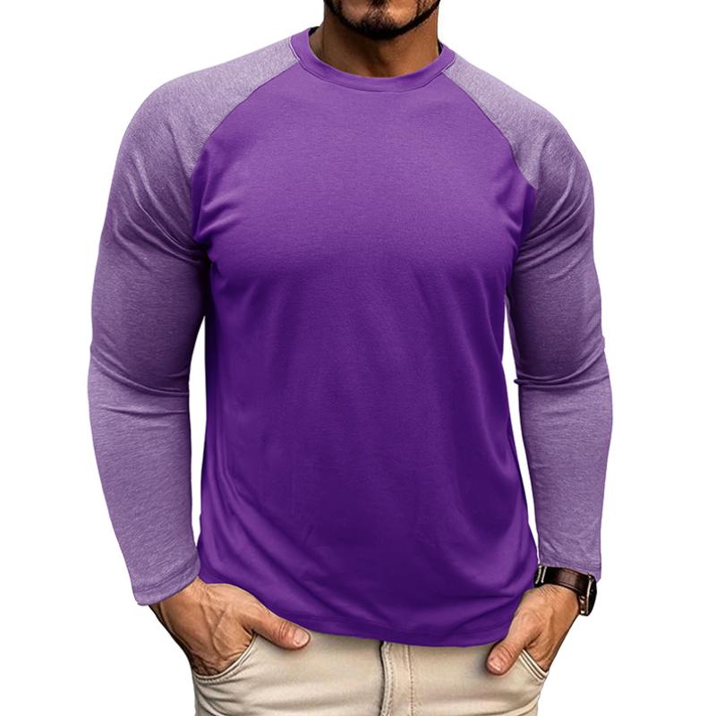 Men's Casual Round Neck Colorblocked Raglan Long Sleeve Slim Fit T-shirt