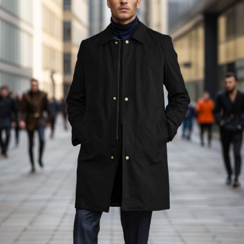 Men's Solid Color Simple Mid-Length Trench Coat