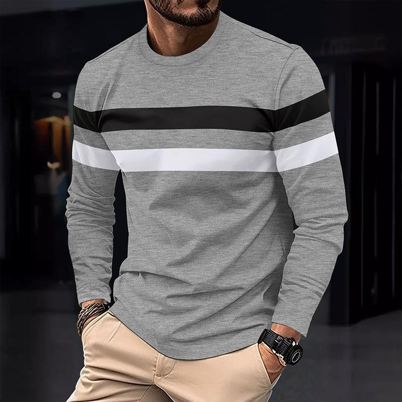 Men's Colorblock Striped Round Neck Long Sleeve Casual T-shirt