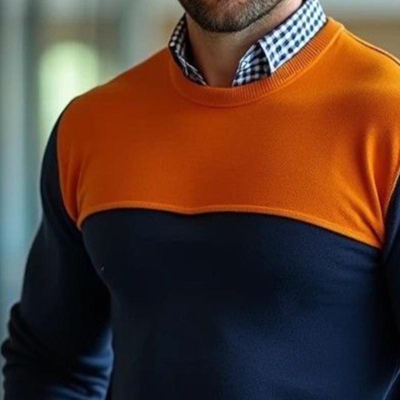 Men's Retro Casual Simple Colorblock Crew Neck Sweater