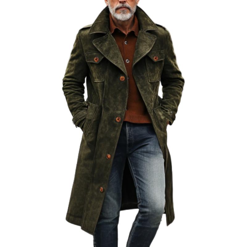 Men's Vintage Suede Lapel Multi-Pocket Trench Coat